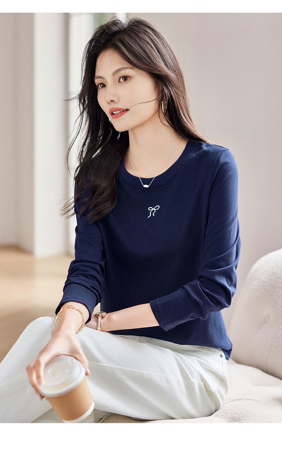 Taxiang Women's Short-Sleeve T-Shirt, Round Neck, Casual Versatile Embroidered Top, Ladies' T-Shirt, Simple Short-Sleeve Undershirt T143T1390 34