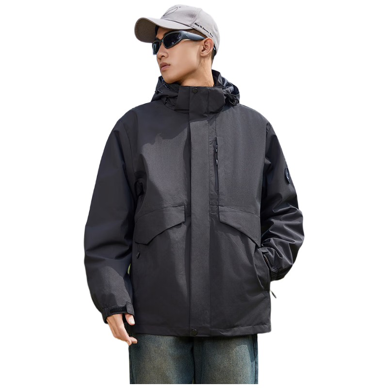 JEEP SPIRIT 3-in-1 Unisex Outdoor Mountaineering Casual Hooded Jacket Black M