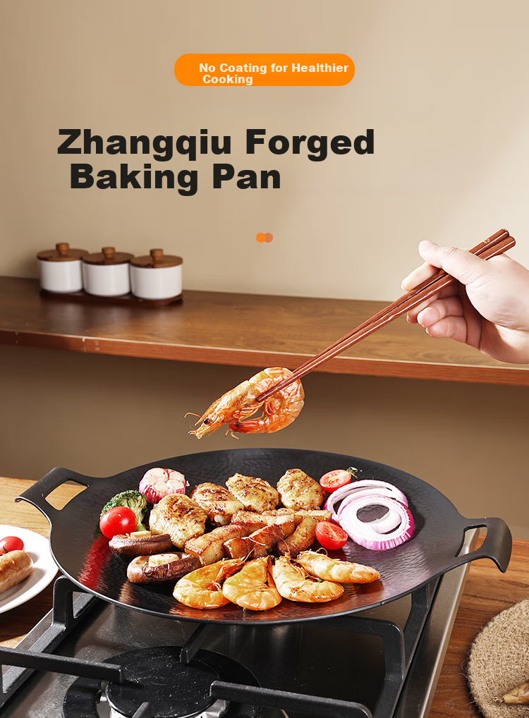 Zhangsanfeng Barbecue Grill Pan, Non-Stick Flat Bottom Frying Pan, Uncoated Steak Griddle, Teppanyaki Plate, Portable Stove, Outdoor Use, 32cm 1