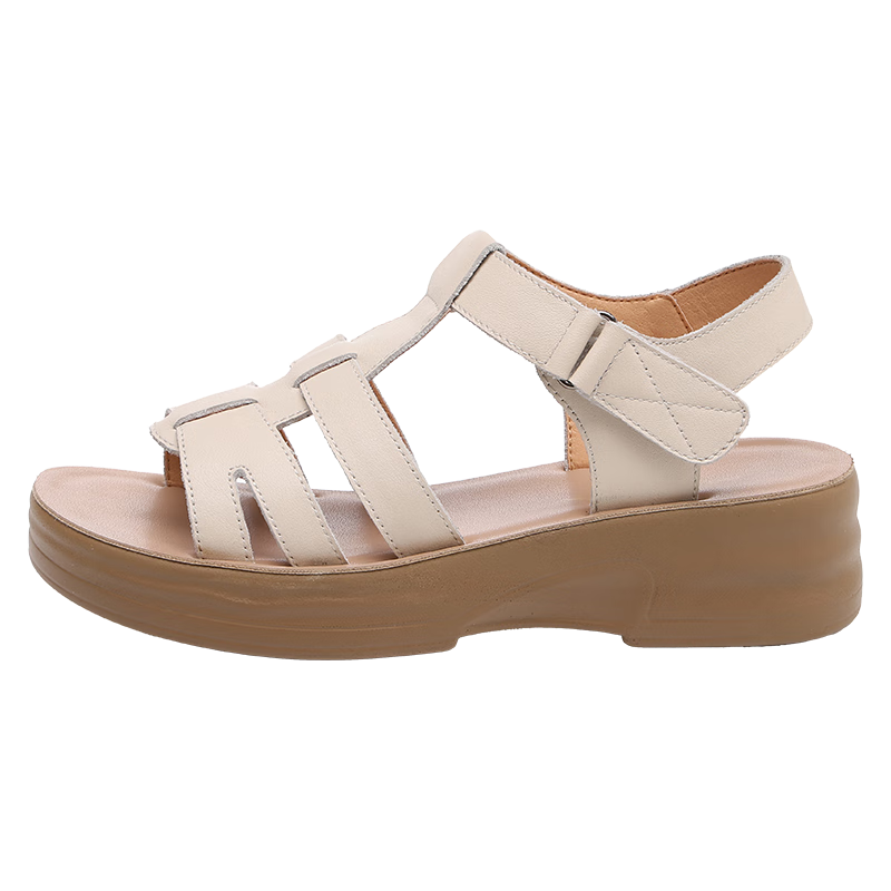 Red Dragonfly Women's Soft Sole Comfortable Commuting Leather Sandals Wedge Soft Leather Slippers WTK251662 Off-White Size 38