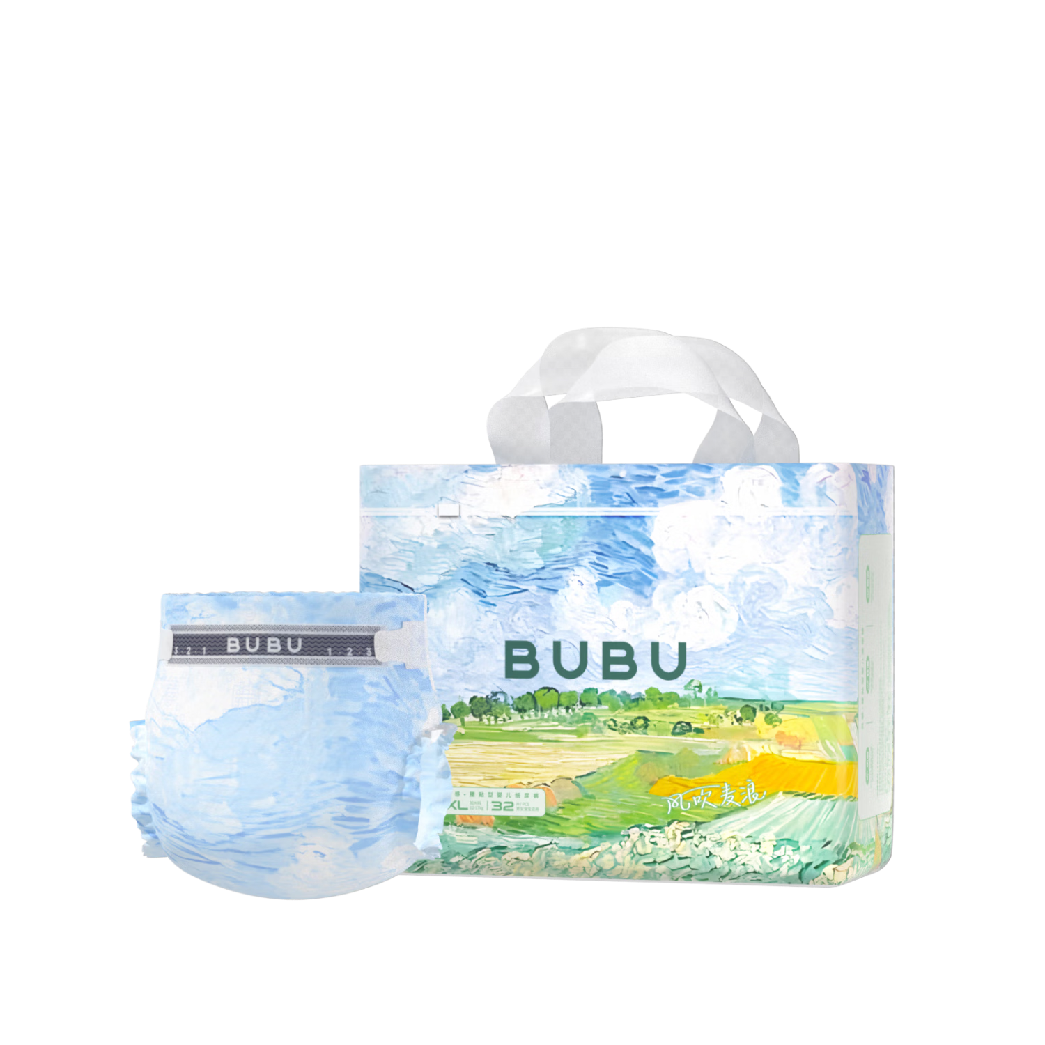 BUBU Wind-Blowing Wheat Field Diapers XL Size 32 Pieces (11.5-14kg), Ultra-Thin Breathable Wind Pants