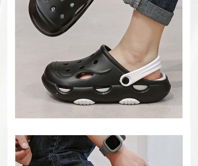 Huameijianbu Men's Outdoor Quiet Thick-Soled Non-Slip Beach Sandals with Perforated Design, HM2426 White And Black, Size 40-41 26