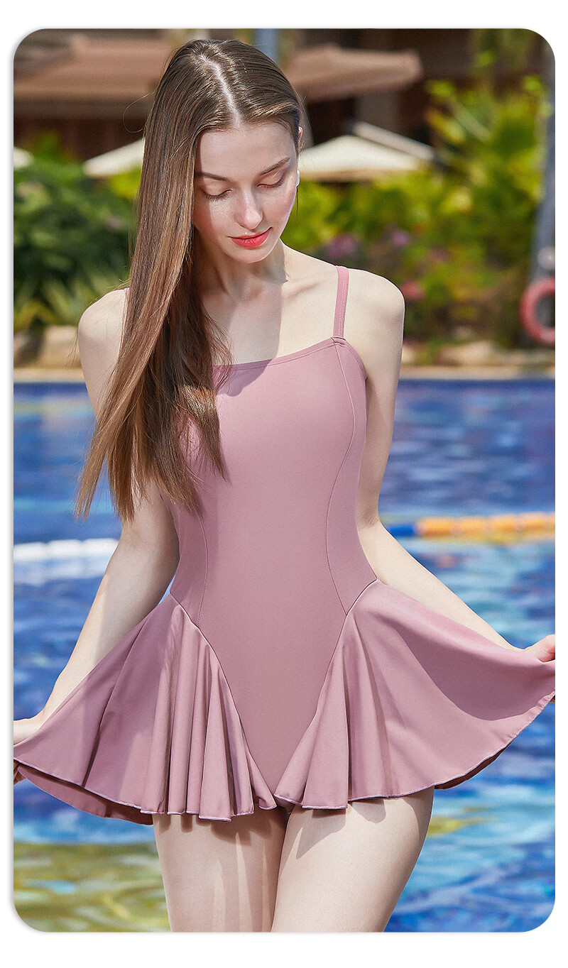 PULASSI Swimsuit One-Piece Dress-Style Pink Elegant Hot Spring Swimwear for Women, New Trendy Style 2026, Sold by JD 2