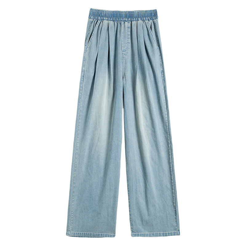 LangSha Tencel Jeans for Women, 2026 New Style, High-Waisted, Draping Straight-Leg, Loose-Fitting, Slimming, Casual, Retro, Elastic Waist, Wide-Leg Pants