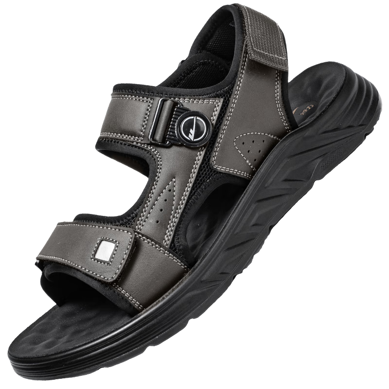 Warrior Men's Sandals Summer Breathable Versatile Thick-Soled Beach Shoes Fashion Sports Comfortable Casual Shoes Gray Black Size 41