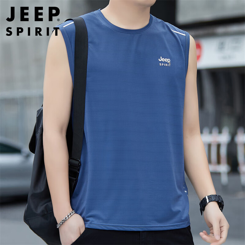 JEEP SPIRIT Men's Ice Silk Summer Sports Quick-Dry Sleeveless Loose Casual Base Tank Top Vest T-Shirt