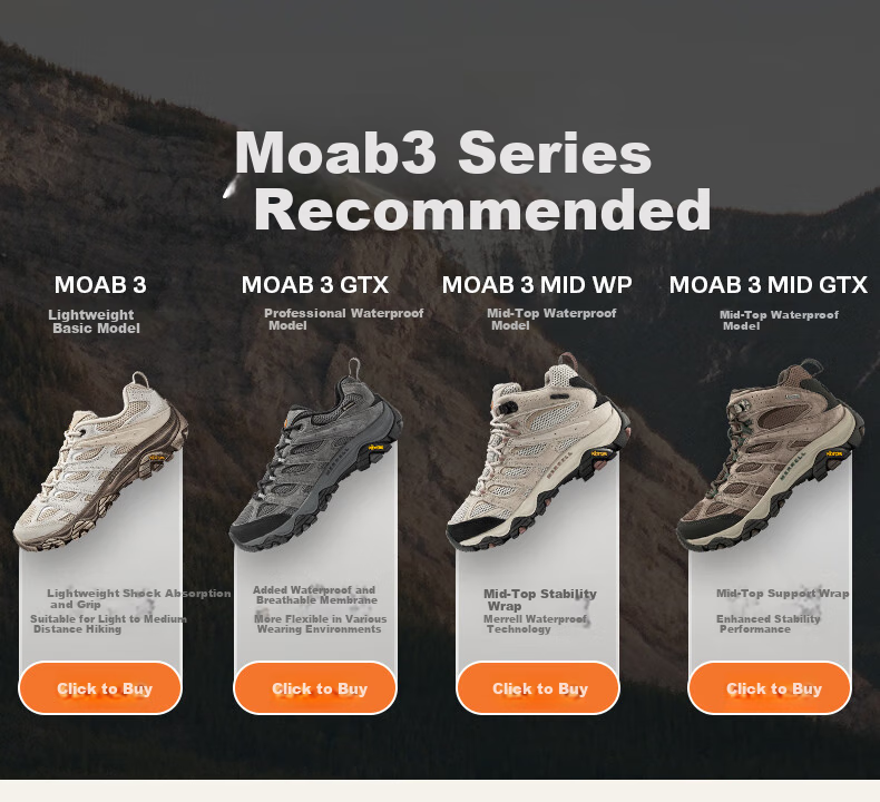 Merrell Outdoor Shock-Absorbing Hiking Shoes for Women, MOAB3MID WP Mid-Top Waterproof Breathable Non-Slip Wear-Resistant Mountaineering Boots 1