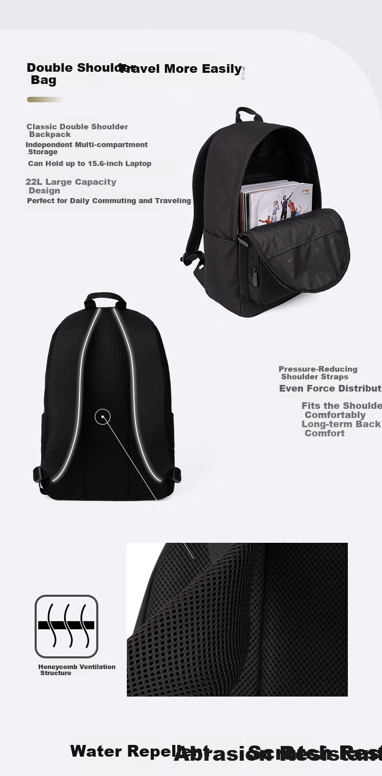 Li-Ning Backpack for Men, Large Capacity Fashionable Casual Travel Bag Laptop Bag for High School, College And Middle School Students 6