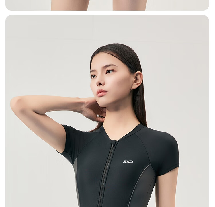 JD Jingzao Women's One-Piece Skirted Swimsuit Slimming Chlorine-Resistant Quick-Dry Conservative Beach Hot Spring Swimwear Black M 27