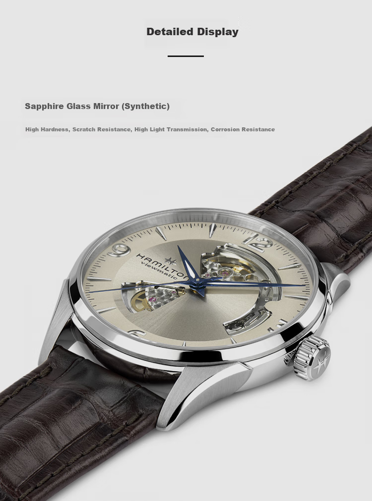 Hamilton Watch for Men, Business Watch, Gentleman's Happy 42 Champagne Dial with Leather Strap, Skeleton Mechanical Watch, Movie-Inspired Style 6