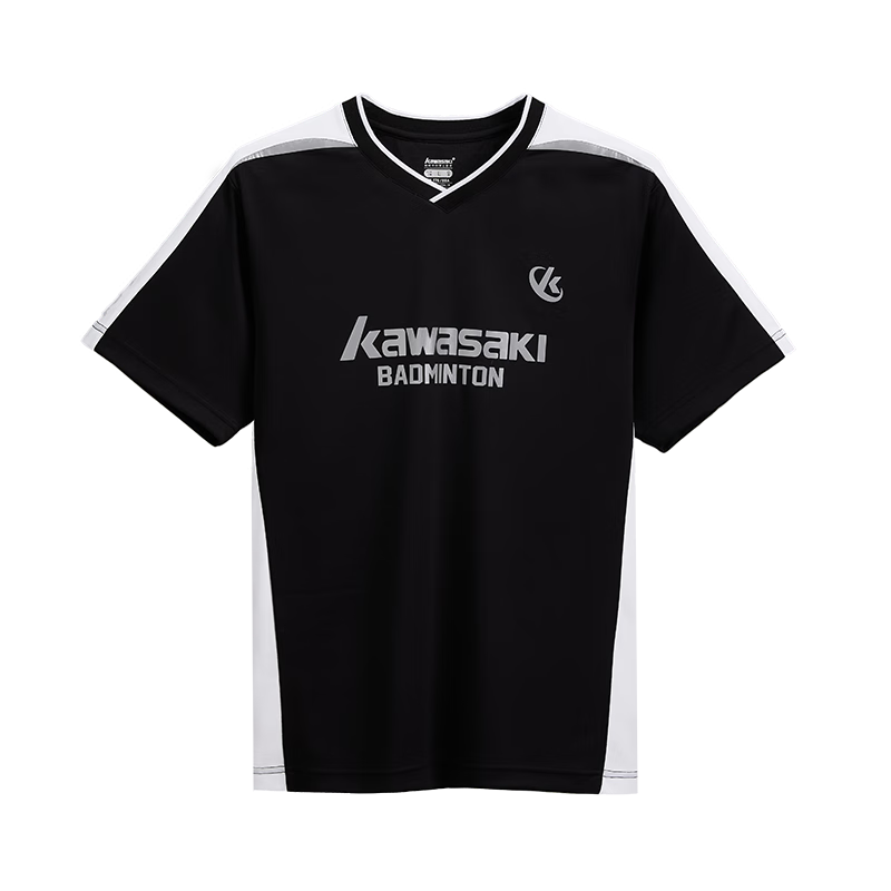 KAWASAKI Men's Badminton Sports Short Sleeve T-Shirt Quick-Dry Breathable Casual C1026 Black White XL