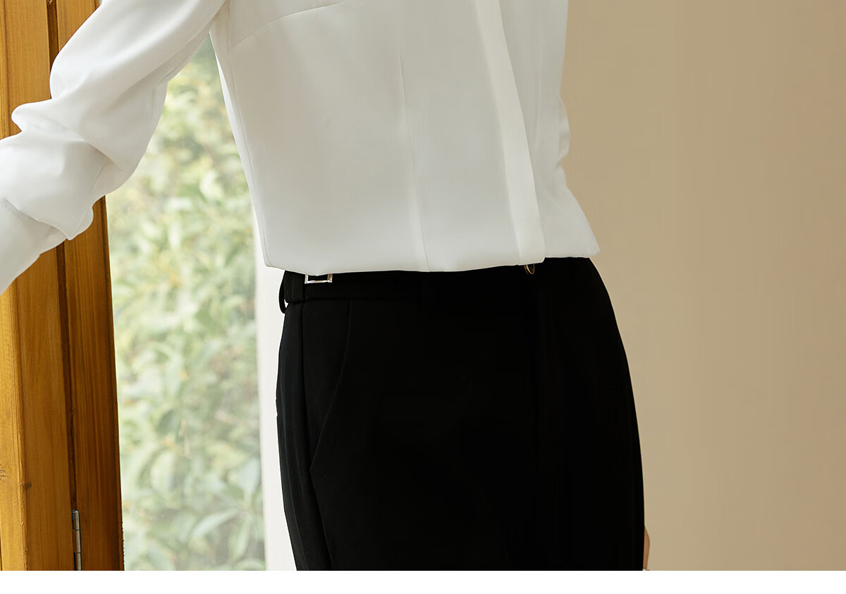 Chushen Spring And Autumn Long-Sleeve Shirt for Women, V-Neck Collar, Casual Versatile Commuter Professional White Blouse S143C2049 M Size 24