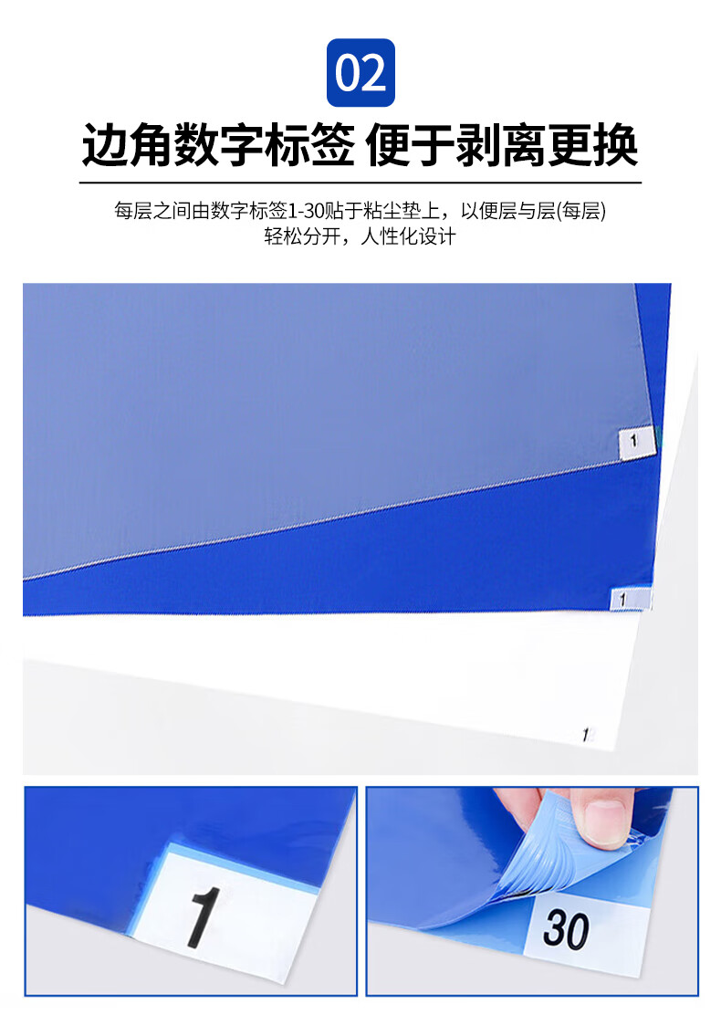 Kyusen Dust Removal Mat Cleanroom Adhesive Floor Mat Peelable Shoe Dust Mat Entrance Floor Mat Disposable Dust Removal Mat for Machine Room Workshop Blue 60CM*90CM 30 Sheets 5