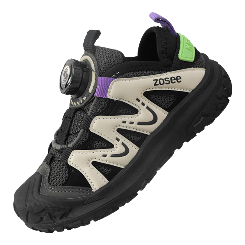 Zuo Xi Boys Sports Shoes Children's Shoes 2025 New Button Functional Mesh Breathable Casual Water Shoes Black Size 31