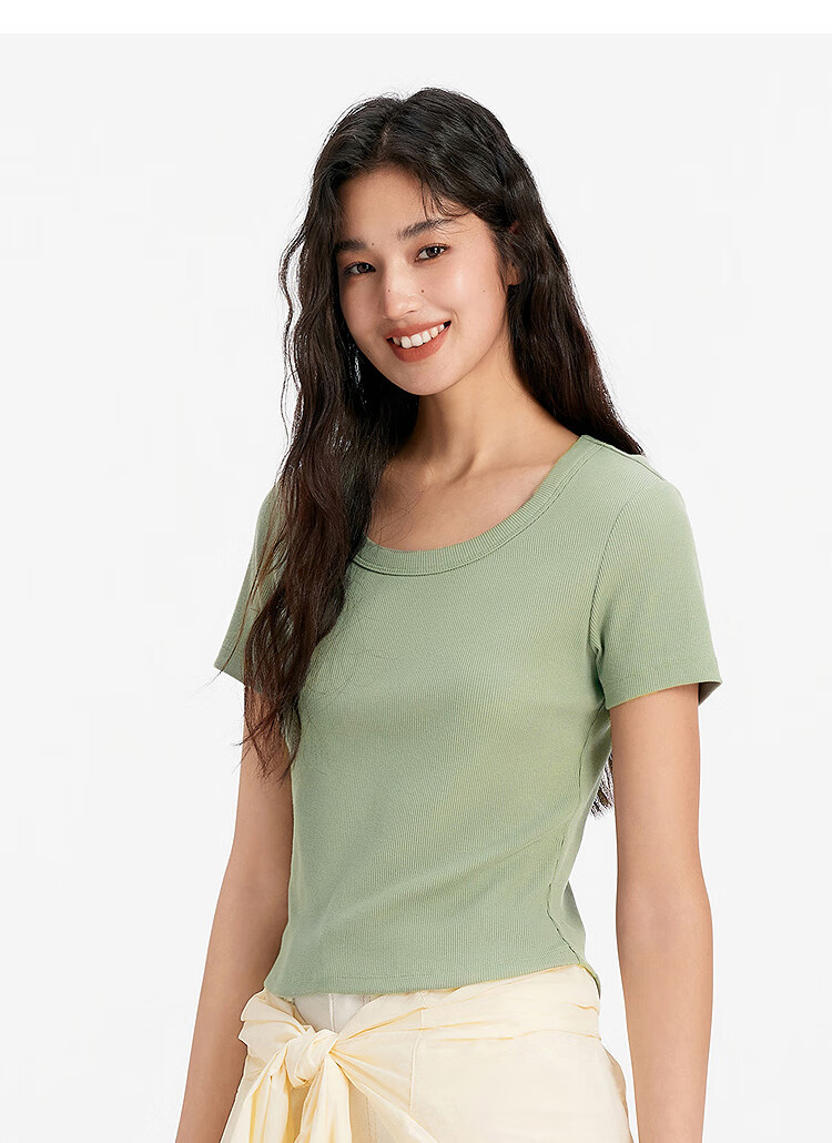 Semir Women's Short-Sleeve T-Shirt, Summer Cropped Fitted Round Neck Regular Shoulder Top 101325100006 13