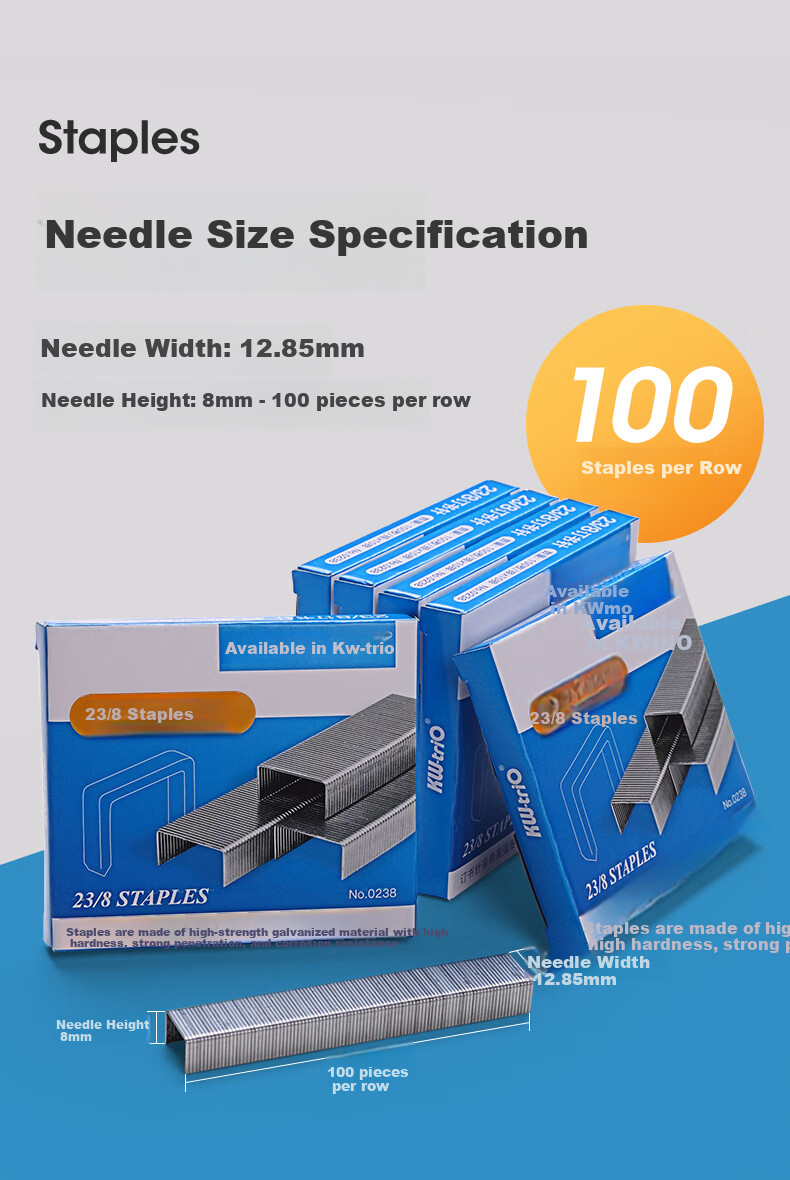 KW-Trio 0238 Heavy-Duty Staples, Office Thickened Staples, Strong Penetration And Corrosion Resistance, Stapler Needles, 5 Boxes, Can Bind up to 50 Pages 3