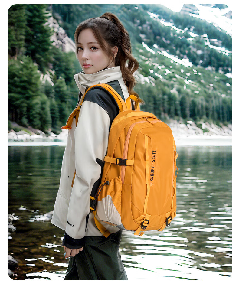 SNOOPY Outdoor Hiking Backpack for Women And Men, Lightweight Travel Backpack with Large Capacity, Orange 14
