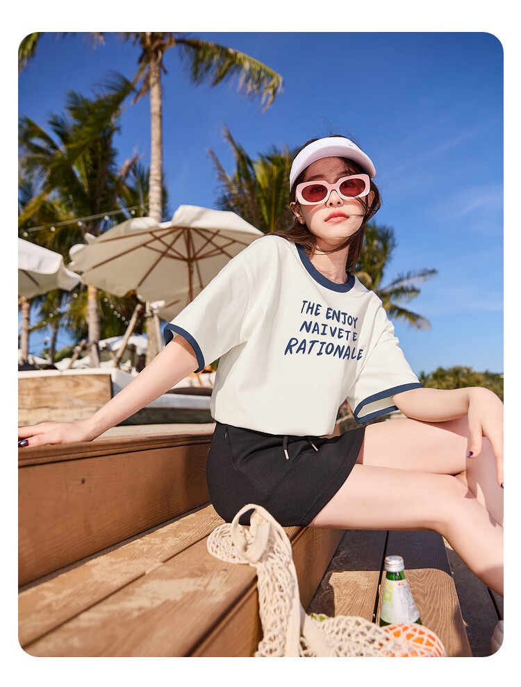 TonLion 2026 Summer Color-Block Crew Neck Short Sleeve Women's T-Shirt Trendy New Hot Style Tee 12