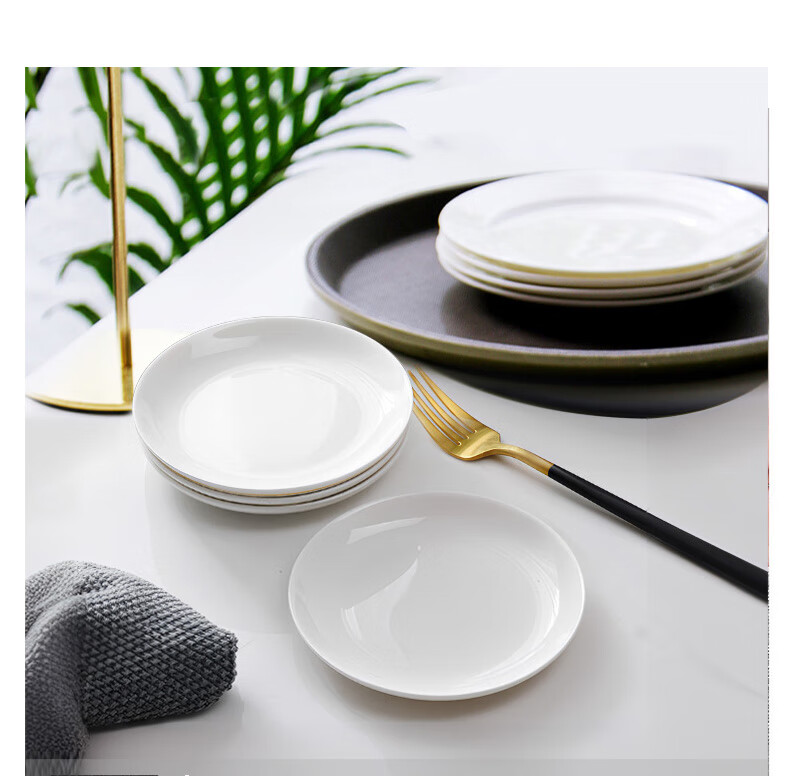 Sky Top Bone Dish Ceramic Deep Plate Pickle Plate Pure White Home Bone China Dinnerware Set, 6-Inch Rice Plate, 4 Pieces 2