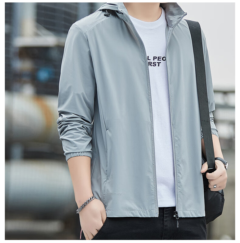 Romon Men's Sunscreen Jacket Summer Ice Silk Quick-Dry Lightweight Breathable Casual Outdoor UV Protection Coat 5368 Green Gray 5XL 19