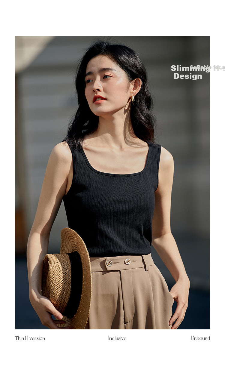 INMAN Slim Fit Vest Women Summer Base Layer Slimming Inner Wear Outer Wear Black L 5