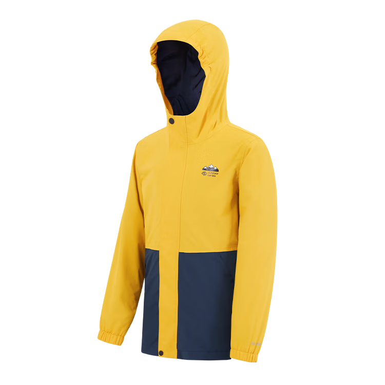 JD Original Children's Fleece Inner Liner Three-In Jacket, Windproof And Waterproof Outdoor Coat for Older Children, Blue And Yellow Color Block, Size 160