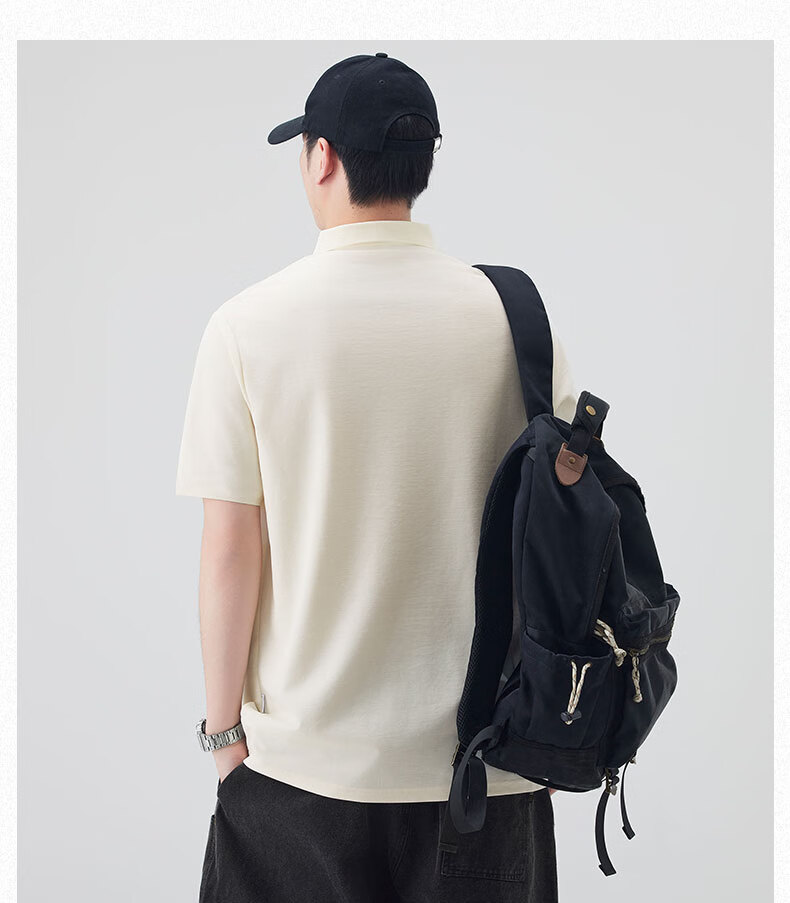 JEEP Men's Summer Lightweight Heavy Cotton Feel Breathable Polo Shirt Business Cool Collar Top Beige M 20