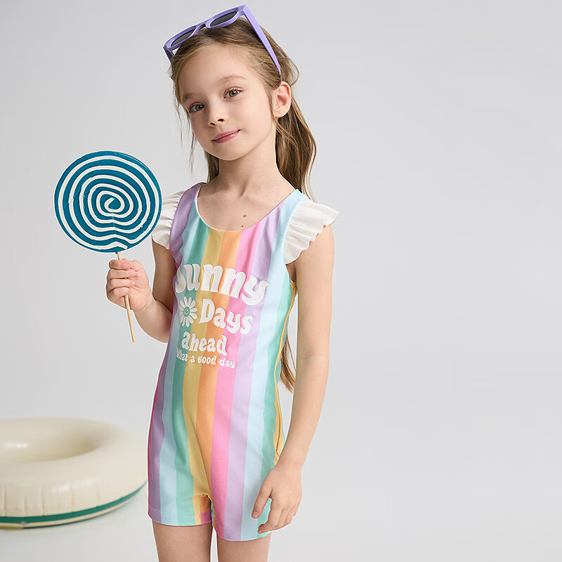 Aimer Kids Girls' One-Piece Swimsuit Set, Sun Protection 50+, Chlorine Resistant, Vacation Swimwear, Size 110