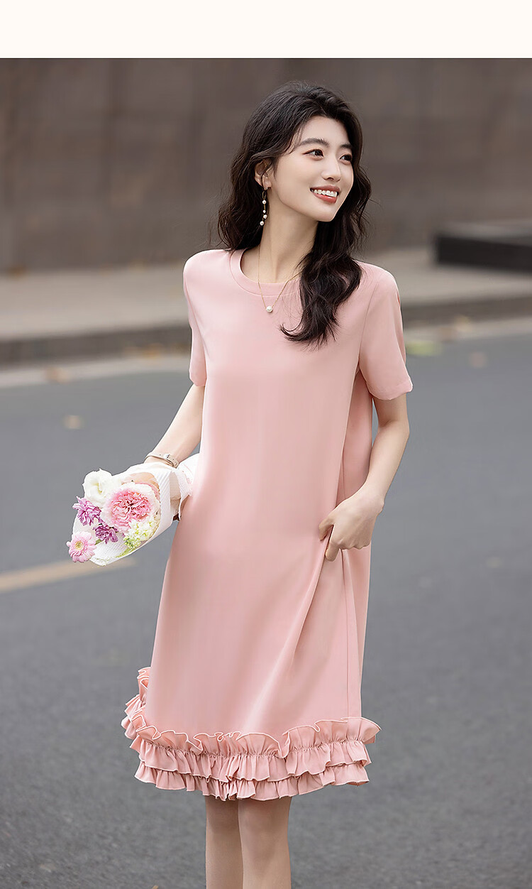Dme [Tianren Gentle Styling] Summer Shiny 80D Linen Mushroom Edge A-Line Mid-Length Women's Dress 12