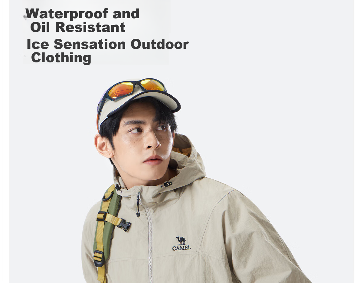 CAMEL Men's Jacket for Men And Women, Spring Outdoor Water-Repellent Oil-Resistant Ice-Feel Couple Hooded Coat M35BA6V062 1