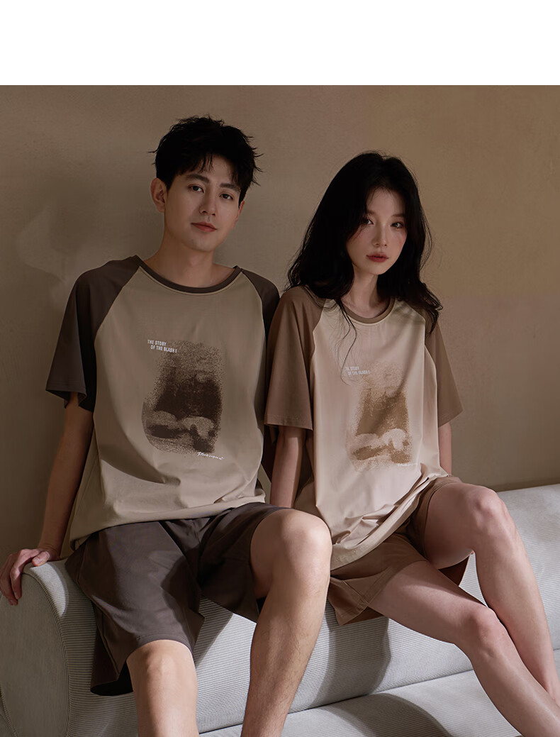 Shaqian New Summer Couple Pajamas Modal Cotton Short Sleeve Women's 2025 Cool Feeling Men's Set, Wearable Outside, Loungewear 2