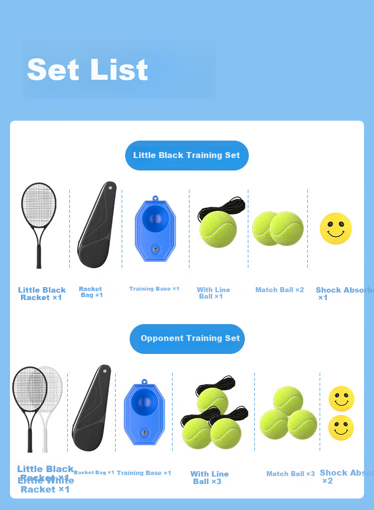 JD Original Xiaohexiaopai Tennis Racket Training Set, Single Beginner Entry-Level Tennis with Rope Rebound Trainer 7