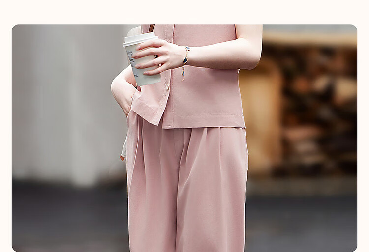 Dme High-Sense CBD Commuter Summer Minimalist Cotton Set Round Neck Vest Elastic Waist Pants Two-Piece Set 5