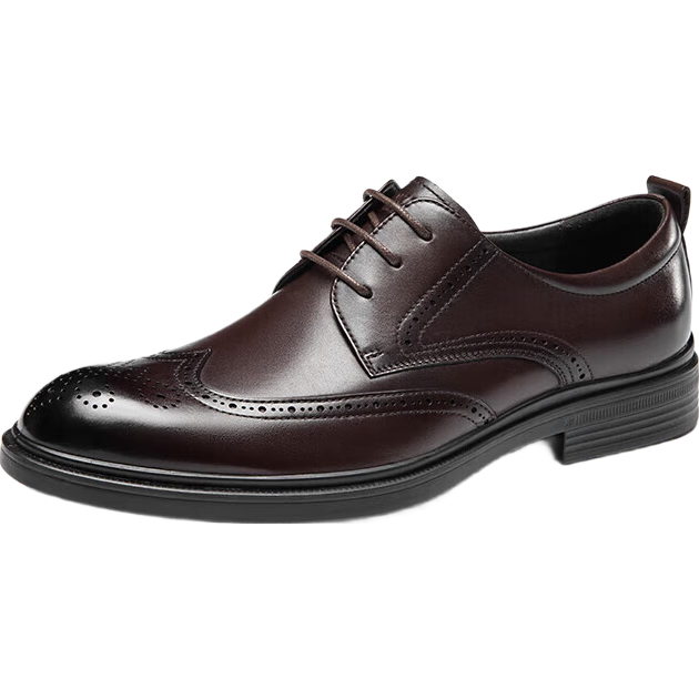 Aokang Men's British Business Formal Leather Shoes, Comfortable Brogue Carved Wedding Shoes, Brown Size 41