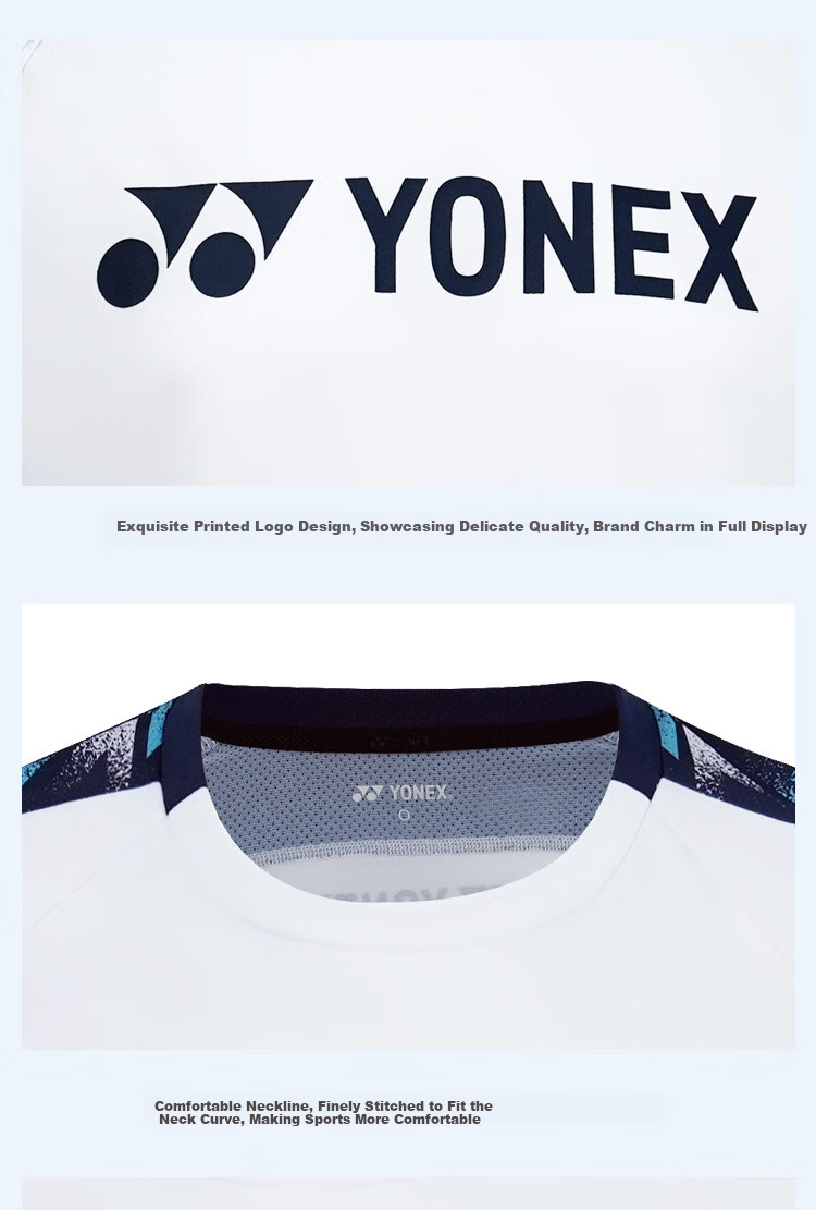 YONEX Badminton Shirt, Competition Training, Sweat-Absorbing And Breathable, Men's Sports T-Shirt, 110015BCR, White, XO 6