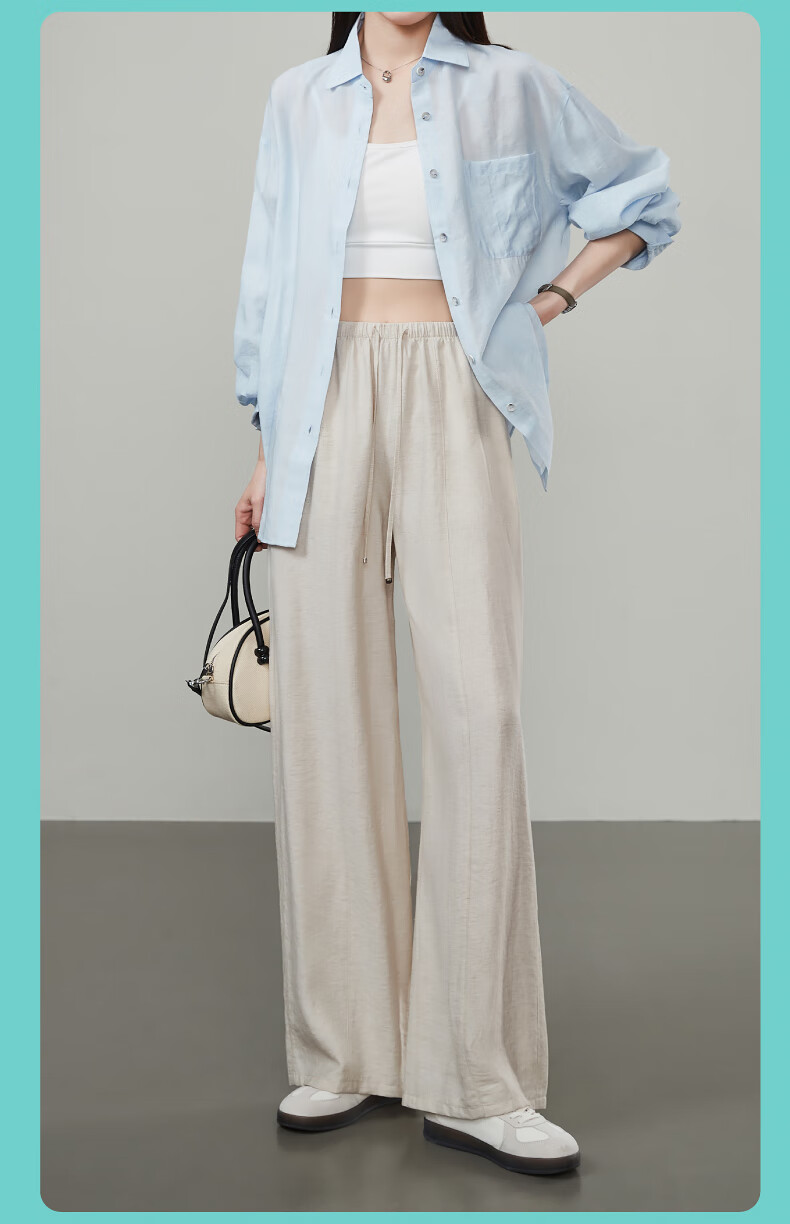 ESE-Y Ice Linen Wide-Leg Pants for Women, New Summer 2025 Style, Linen Light-Weighted Outfit, Yamamoto White Straight-Leg Pants, Beige, Size 30 21