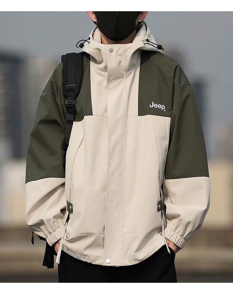 JEEP Men's Jacket, Spring And Autumn Casual Workwear, Loose-Fitting Windbreaker for Couples, Dark Green, Size L 21