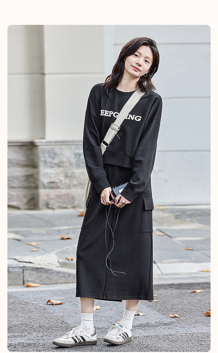 Demana 250G Pique Air Layer Spring Lightweight Warm Letter Embroidered Sweatshirt Set Split Short Two-Piece Women 1