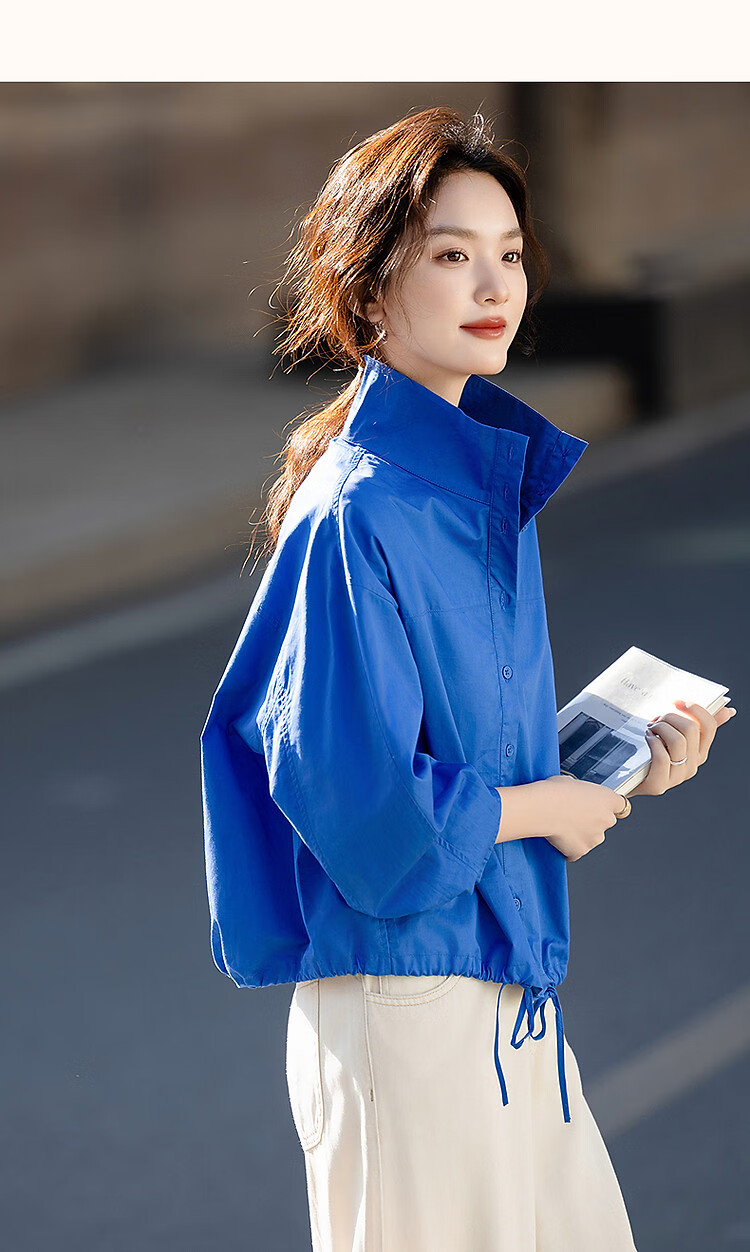 Dme [Yunduo Mian] Spring And Autumn Lightweight Outdoor Zero-Pressure Stand Collar Button-Up Concealing Petite Elegant Short Women's Jacket 6