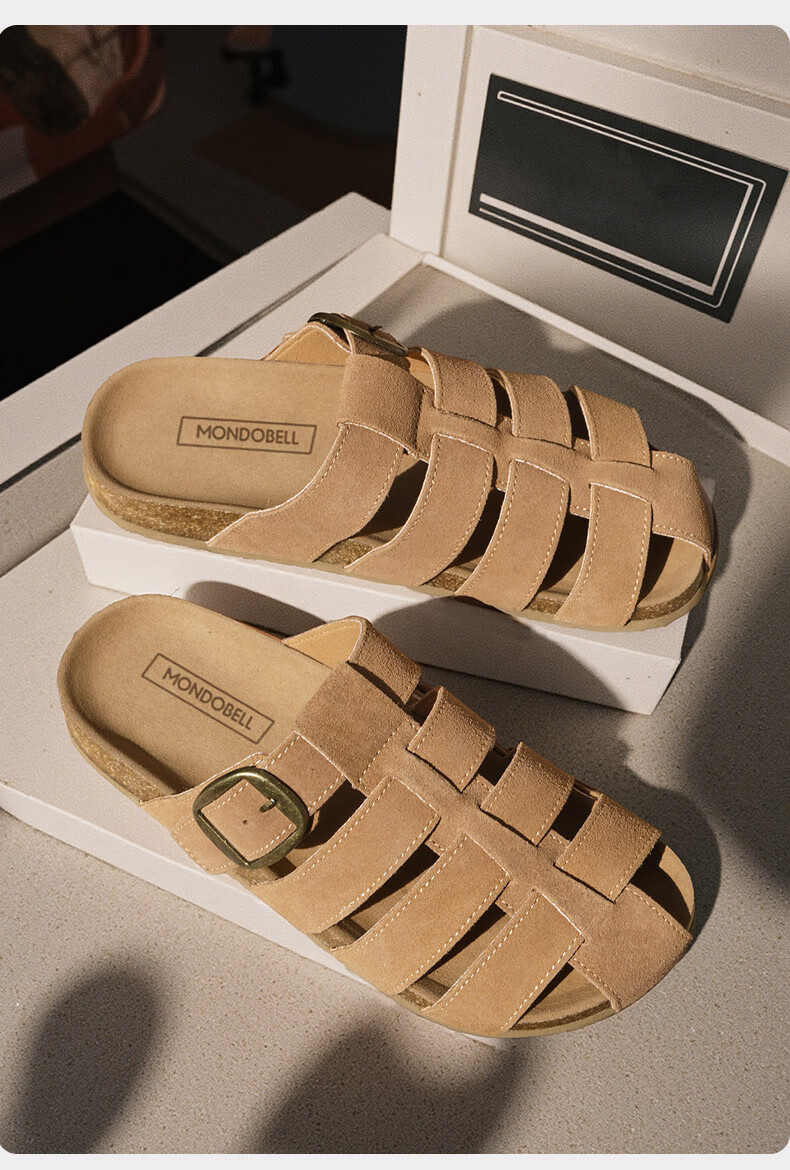MONDOBELL Sandals, Slip-Ons, Retro Birkenstock Style, Flat Soles, Spring And Summer Wear, Fashionable Casual Versatile Soft-Soled Women's Slippers, Closed-Toe, Beige, Size 38 6