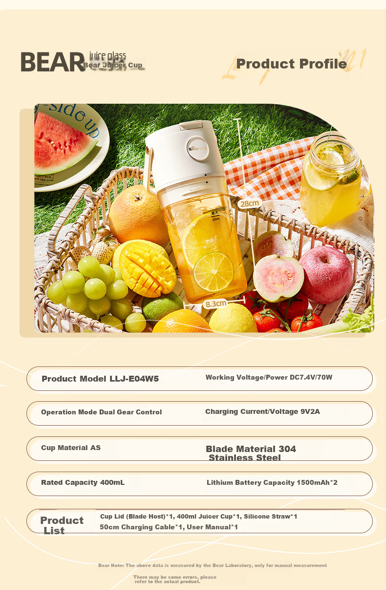 Bear Portable Juicer Wireless Charging Juice Cup Large Capacity Outdoor Personal Blender Small Ice Crushing Fruit Juicer Bottle 26