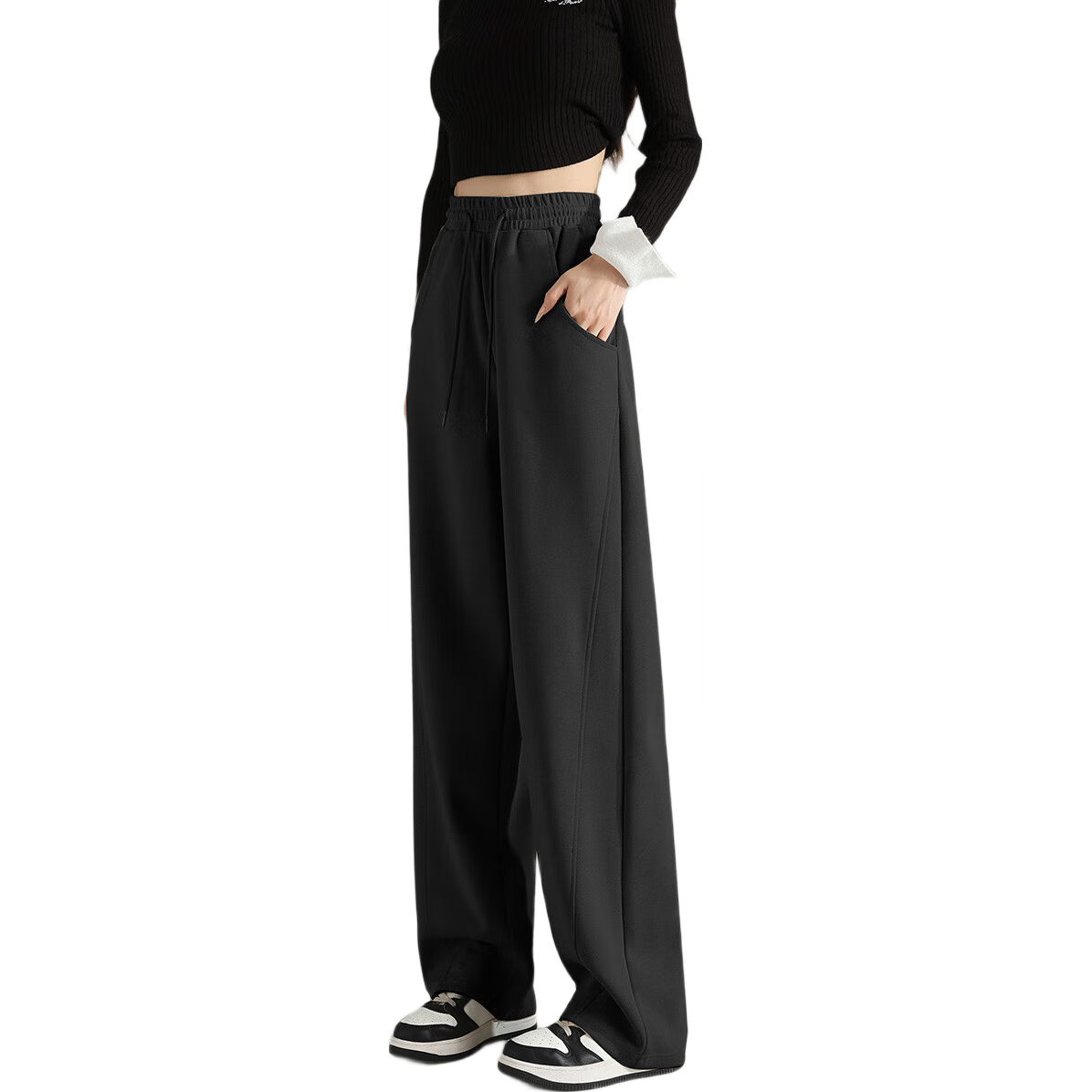 TonLion 2025 Women's Casual Loose Fit Banana Pants Black No Fleece Second Batch M