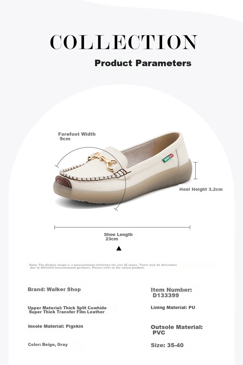 Walker Shop Aokasuo Slip-On Loafers for Women, Soft-Soled Casual Shoes, Single Shoes, Mom Shoes, D133399, Gray, Size 40 3