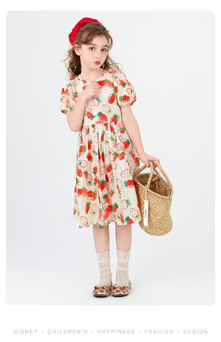 Disney Summer Cotton Dress, 2026 New Style, Girls' Printed Floral Princess Dress, Dream Pink, Size 160 14