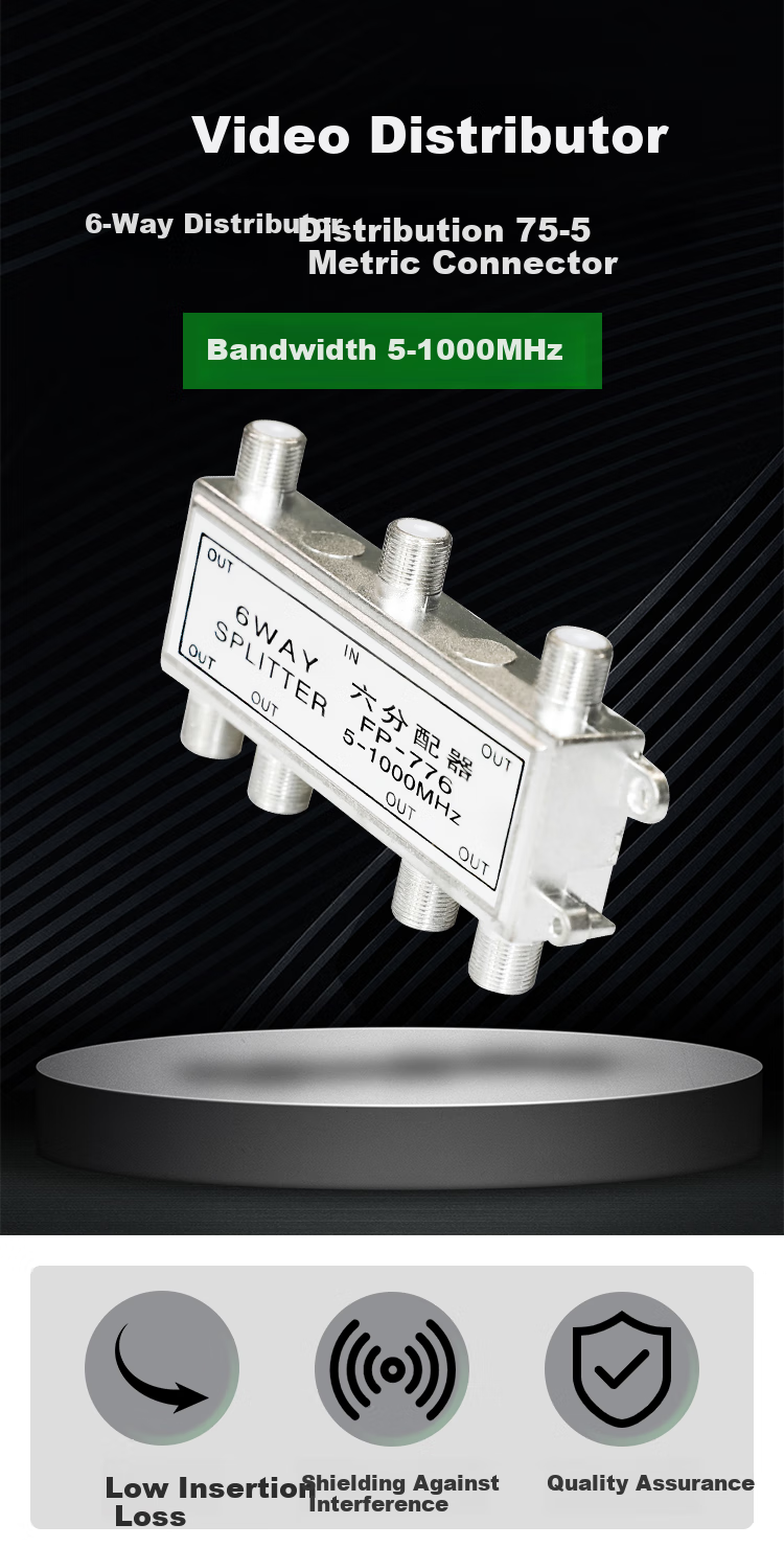 HAILE Video Distributor, 1-To Cable TV Signal Splitter, 5-1000MHz, Metric F Connector, FP-6G with Connector 1