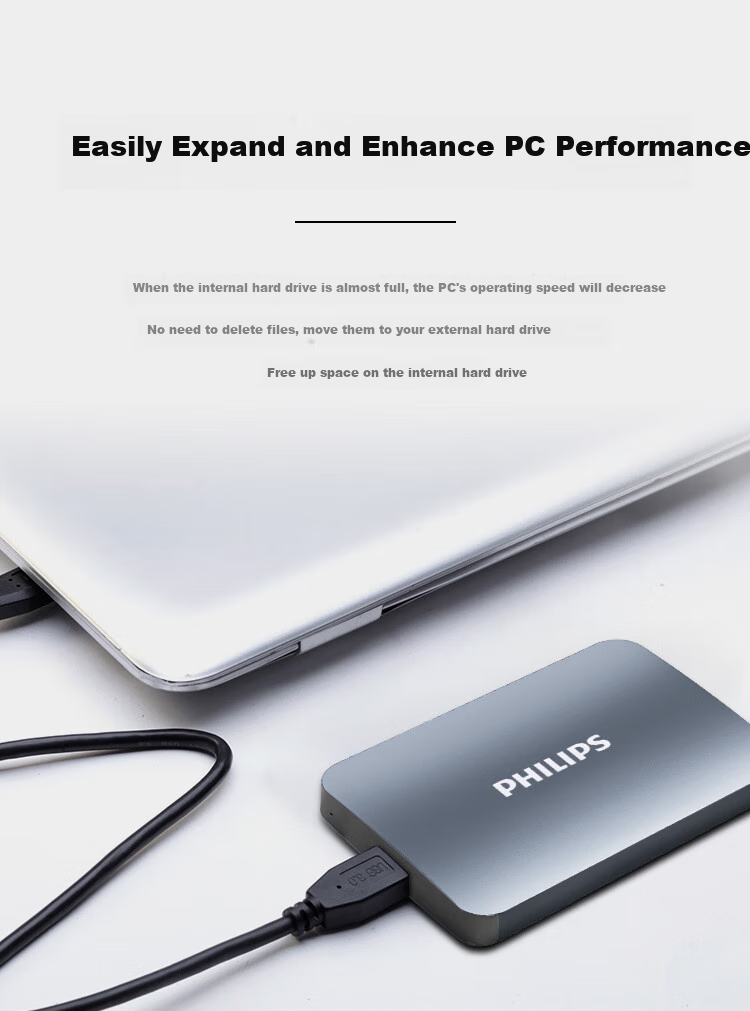 PHILIPS 1TB Portable Hard Drive, USB3.2Gen1 High-Speed Large Capacity 21PD Series, 2.5-Inch Computer Mechanical Hard Drive, Compatible with Mac, External Storage for Office And Home Use 7