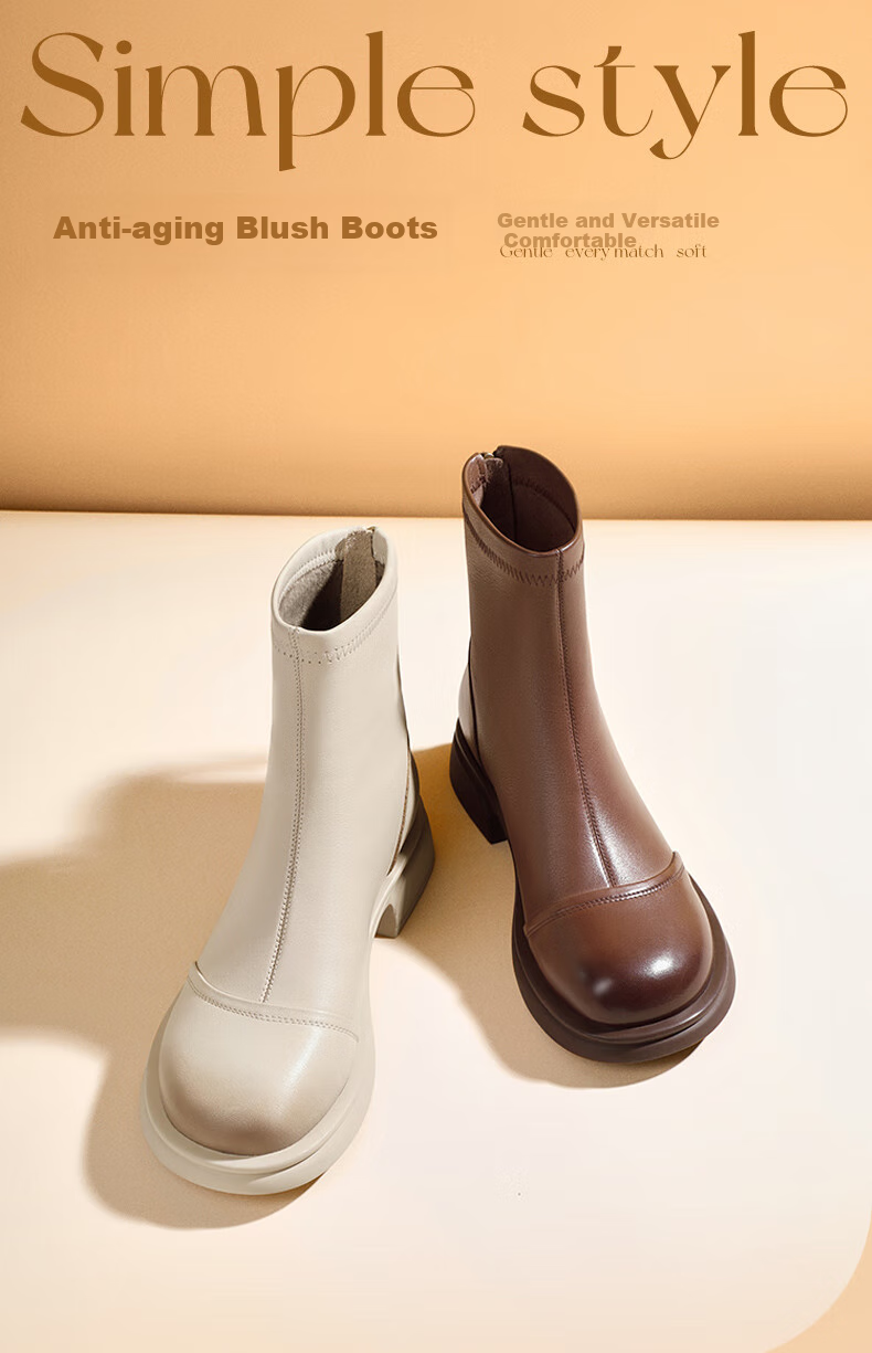 Belle Genuine Leather Fashion Boots 2025 Winter New Elastic Short Boots Slim Boots B1538DD5 Vitality Beige Size 36 1
