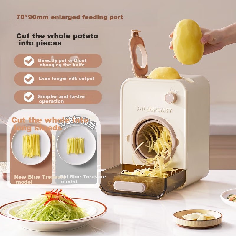 BLAUPUNKT Fully Automatic Electric Vegetable Cutter, Multi-Functional Kitchen Appliance for Home Use, Can Slice, Shred, And Mince Potatoes, Model QC02, Beige