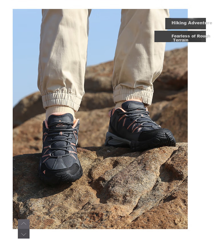 HUMTTO Non-Slip Hiking Shoes, All-Season Mesh Breathable Casual Women's Shoes, Outdoor Mountaineering Shoes, Dark Gray/light Pink, Size 38 6