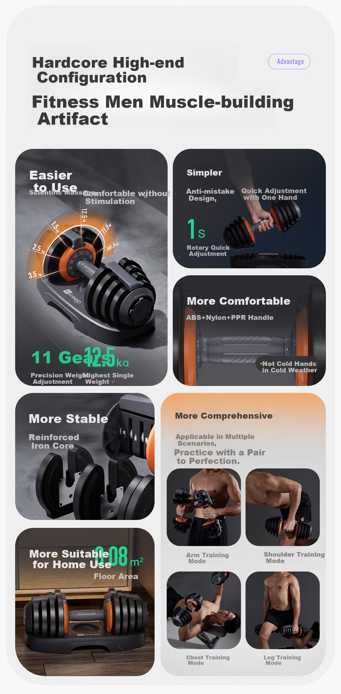 Keep Adjustable Dumbbell with 11 Weight Levels, Professional Fitness Equipment for Muscle Building And Shaping, 12.5kg*1 1